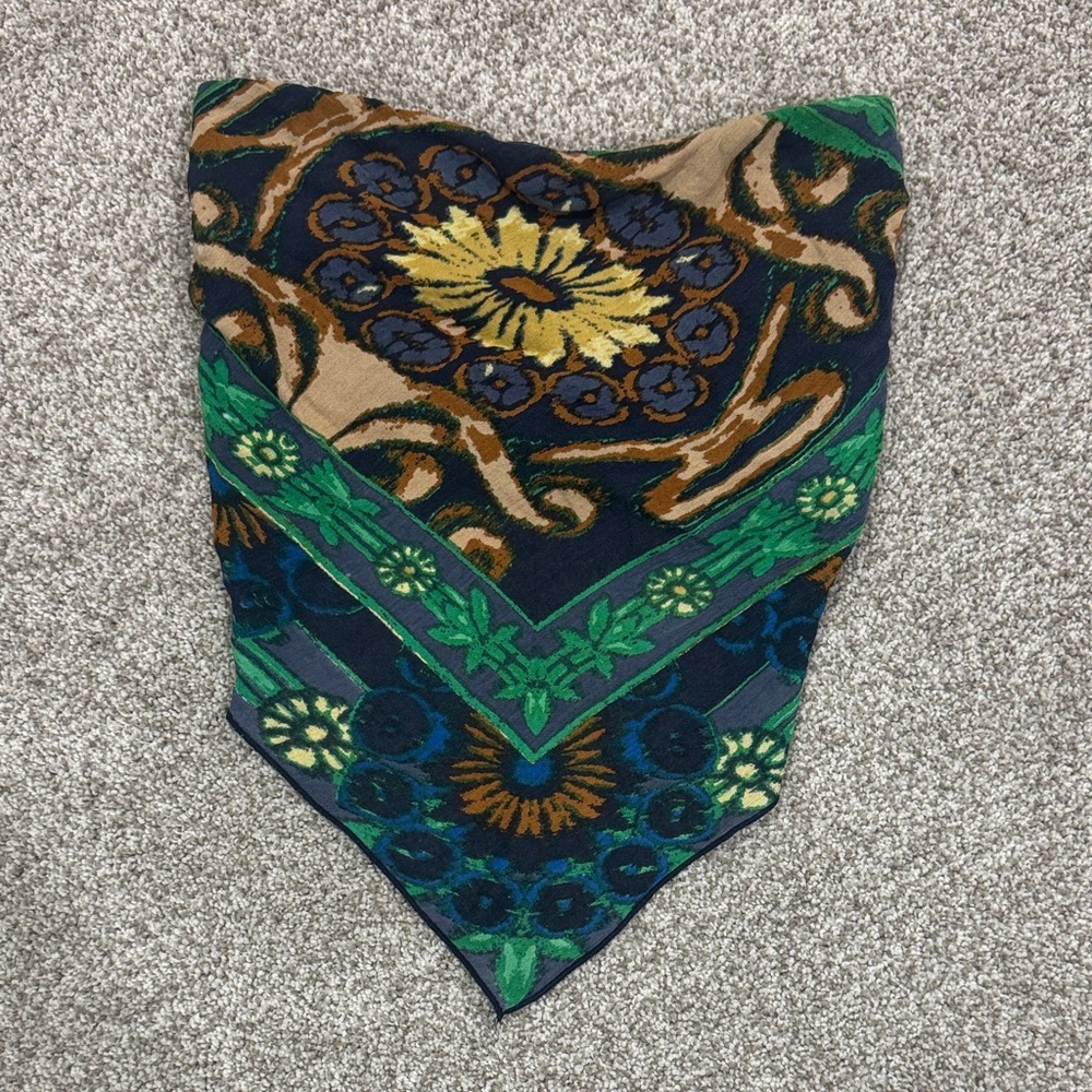 Floral Patterned Scarf Top with Green and Yellow Accents